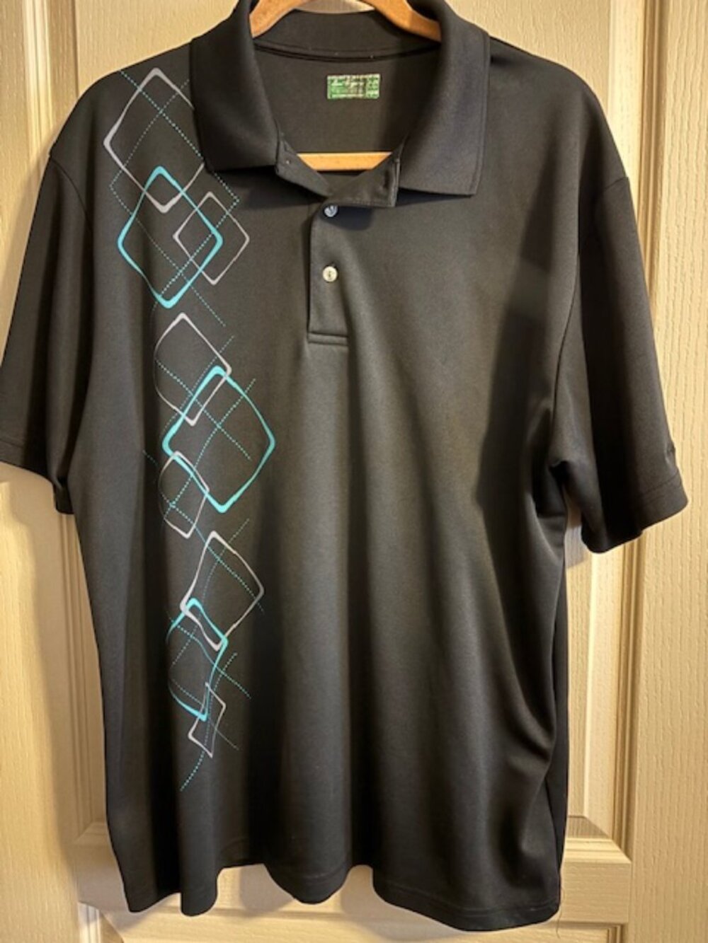 Ben Hogan Men's Golf Polo Shirt XL Vintage Knit Black w/Geometric Design